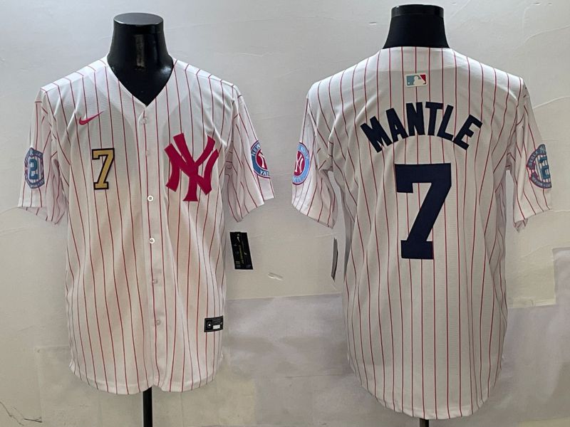 Men New York Yankees #7 Mantle White Stripe Jointly Name Nike 2025 MLB Jersey style 4->new york yankees->MLB Jersey